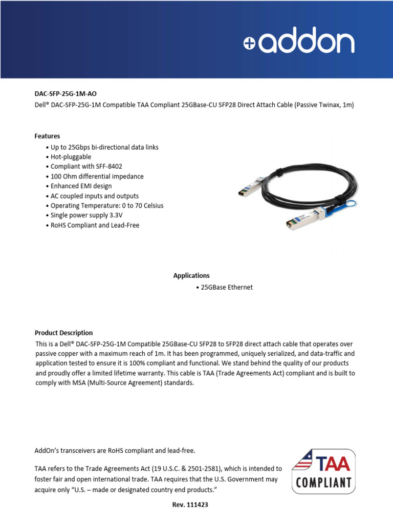 DAC SFP 25G 1M AO - Datasheets - EN | PDF | Electrical Engineering ...