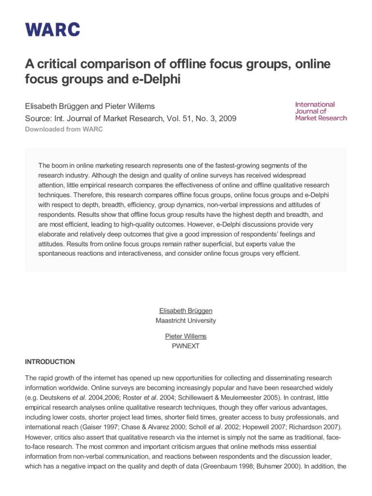 Comparing Online and Offline Focus Groups | PDF | Focus Group ...