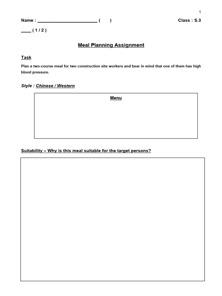 3D13 HUANG ANXIN - Meal Planning Assignment 23-24 (1st Term) - Answer ...