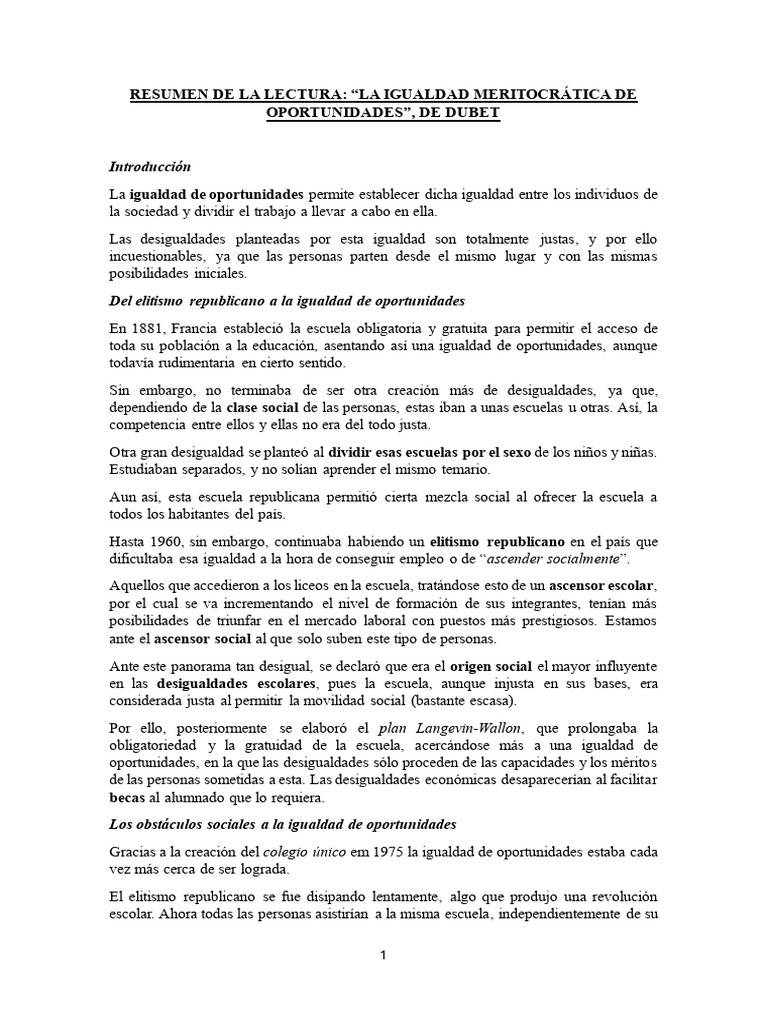 Desigualdades en la Igualdad de Oportunidades | PDF | Desigualdad ...