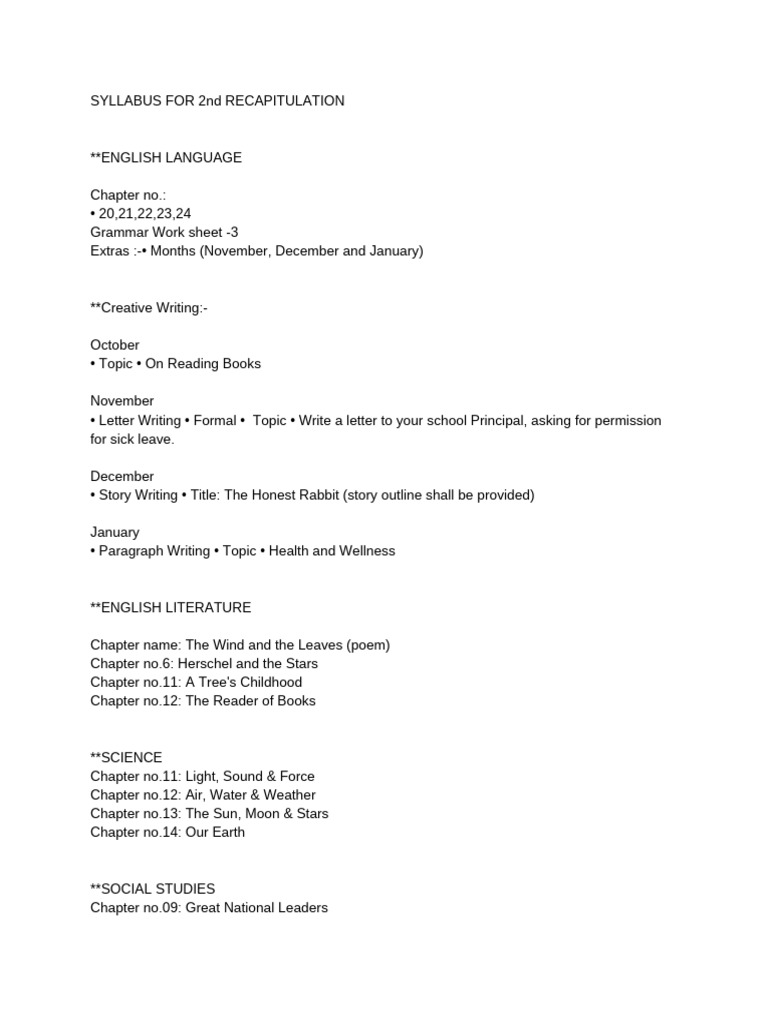 SYLLABUS FOR 2nd RECAPITULATION ?? ? | PDF