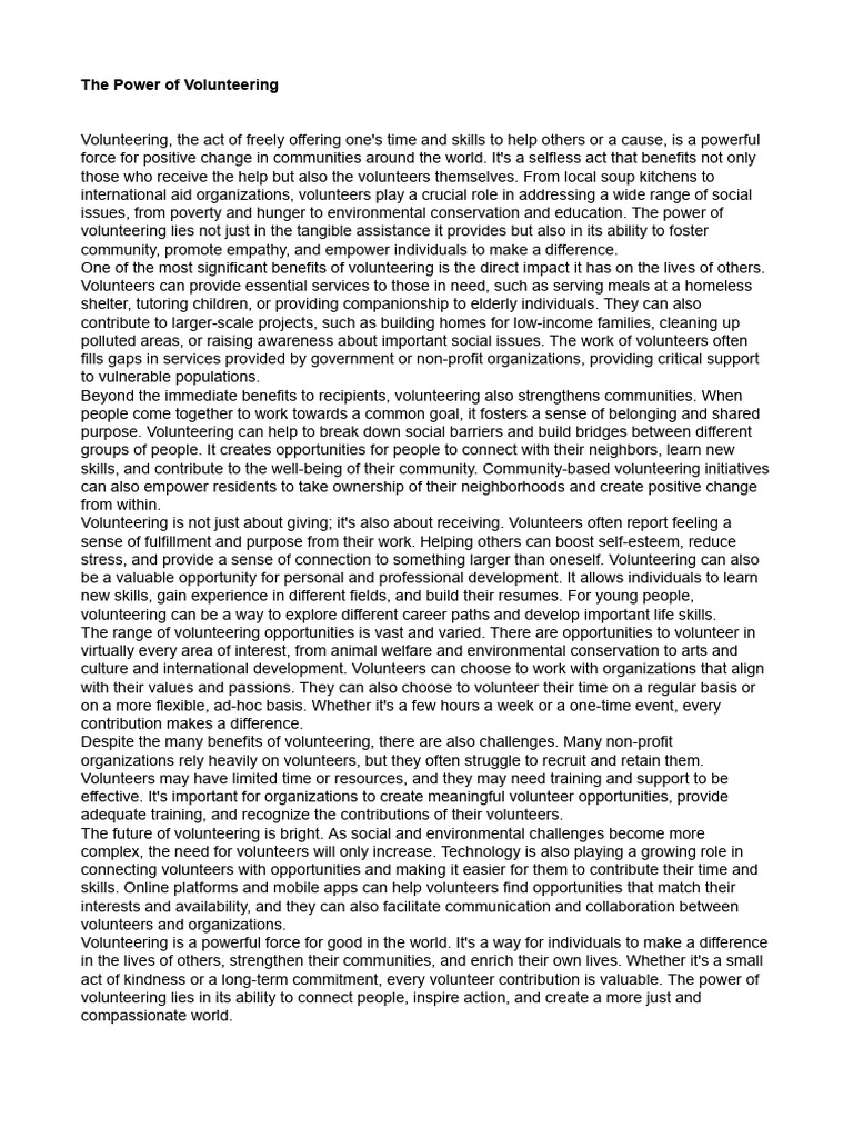 The Power of Volunteering | PDF | Urban Agriculture | Volunteering