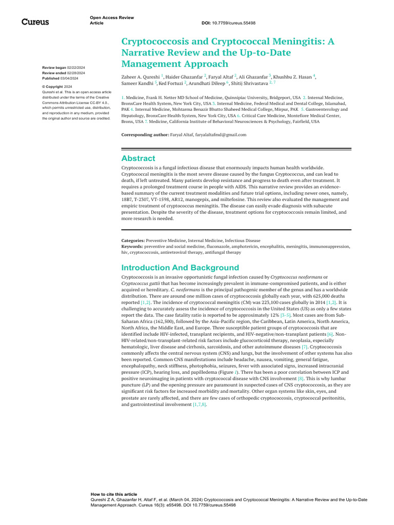 Cryptococcosis and Cryptococcal Meningiti | PDF | Medical Specialties ...