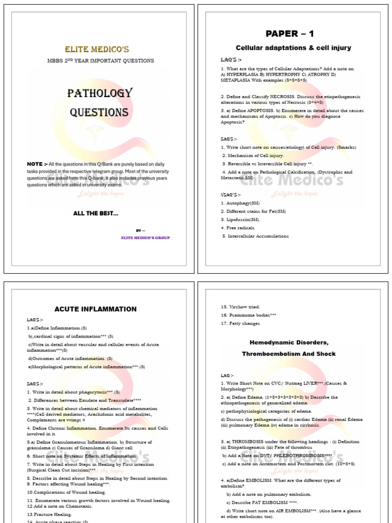 Important Pathology Questions for MBBS 2nd Year | PDF | Anemia | Leukemia