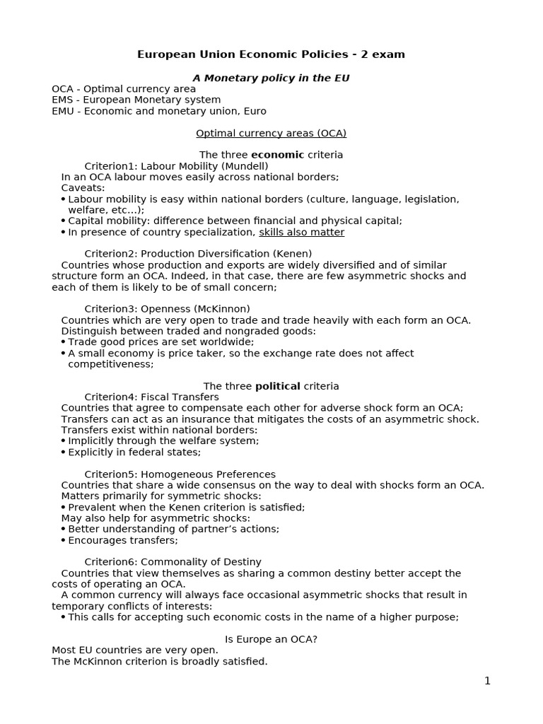 EU Economic Policies and Monetary Union Exam | PDF | European Exchange ...