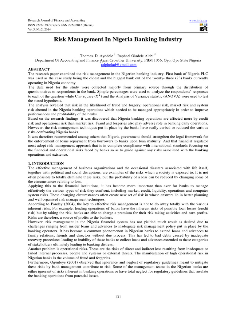 Risk Management in Nigeria's Banking Sector | PDF | Risk | Banks