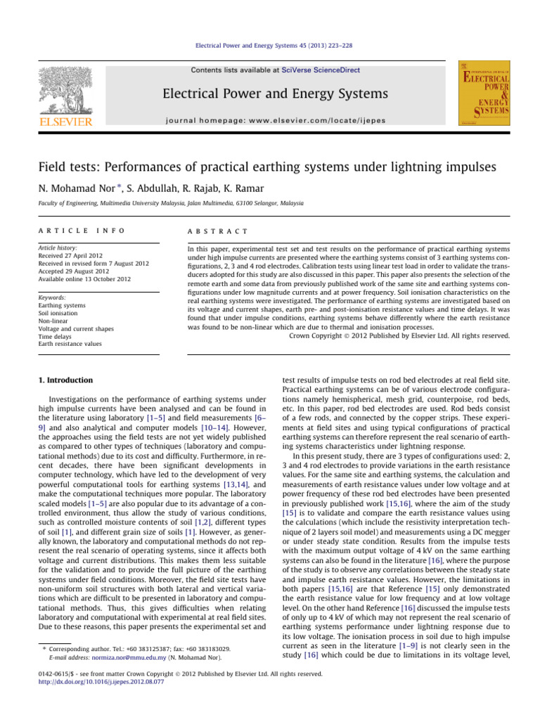 Field Tests - Performances of Practical Earthing Systems Under ...