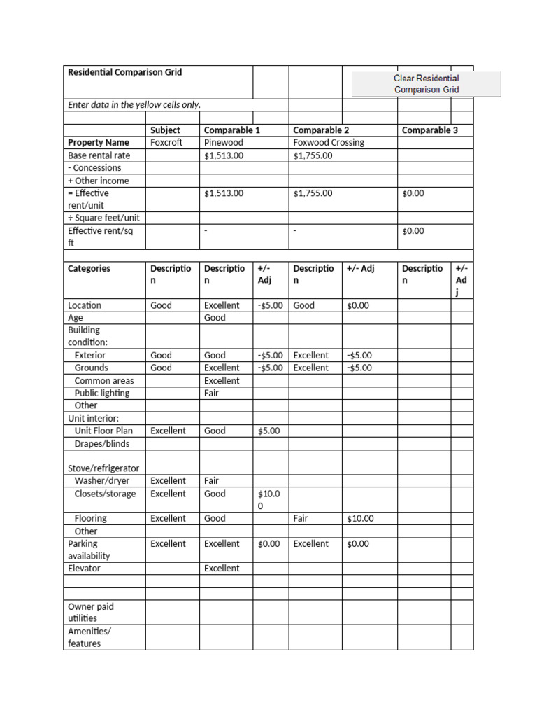 Residential Rental Comparison Grid | PDF