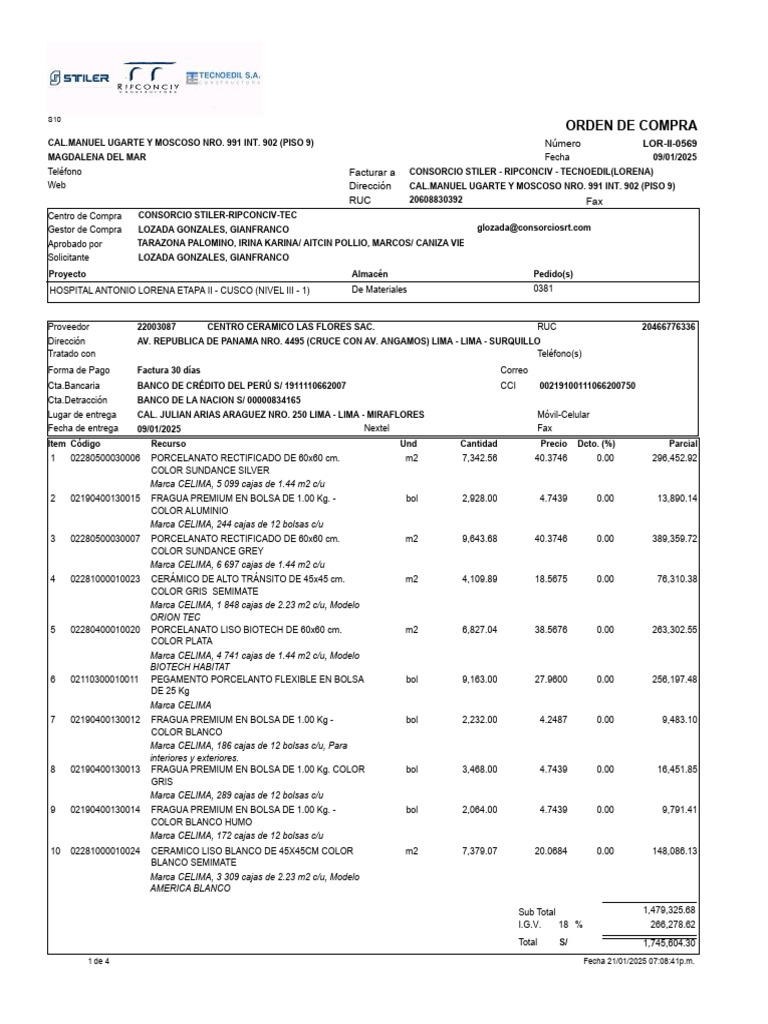 Orden de Compra de Porcelanato y Cerámico | PDF | Consorcio | Justicia