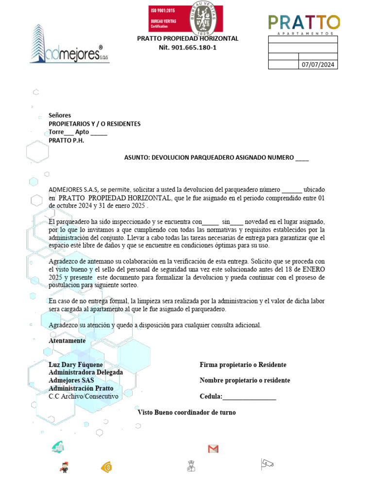 Devolucion Parqueadero Asignado | PDF