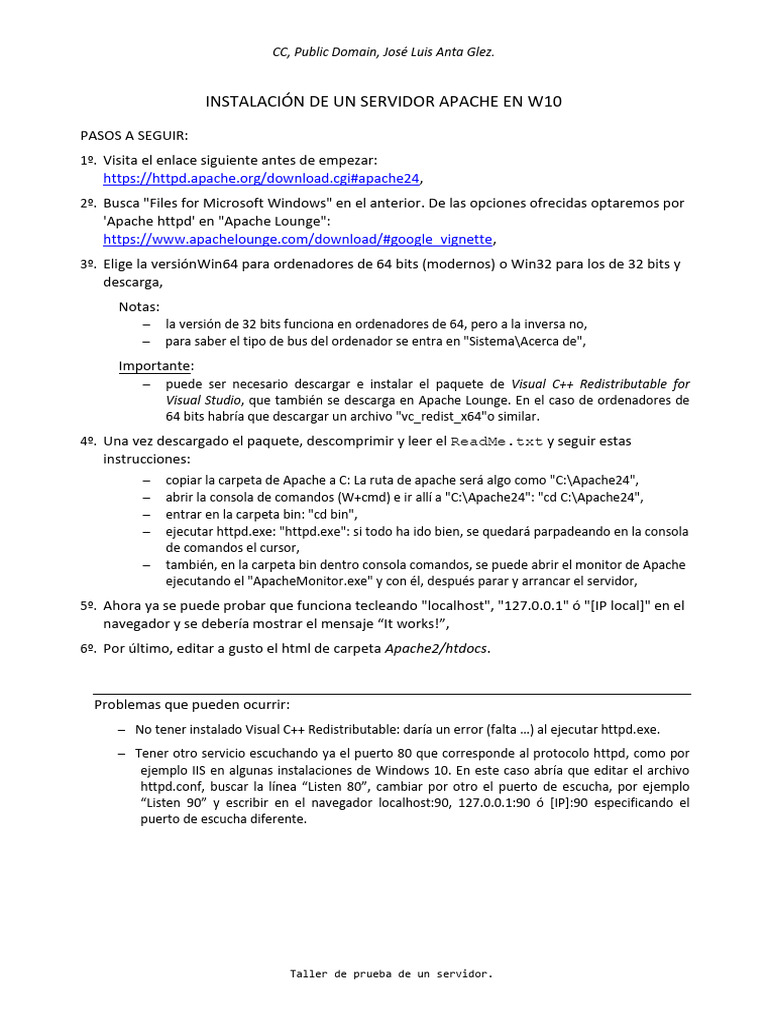 Instalación de Apache en Windows 10 | PDF | Servidor HTTP Apache ...