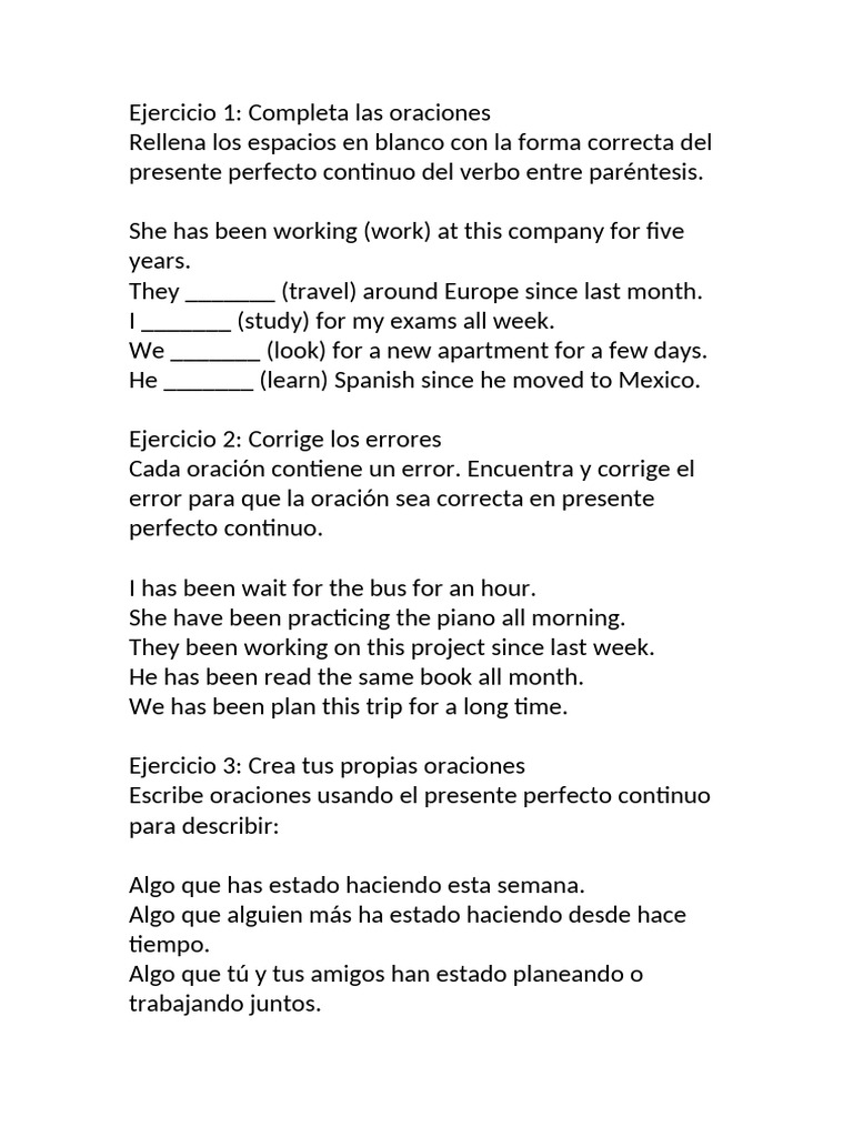 Ejercicios de Presente Perfecto - Clase de Ingles | PDF