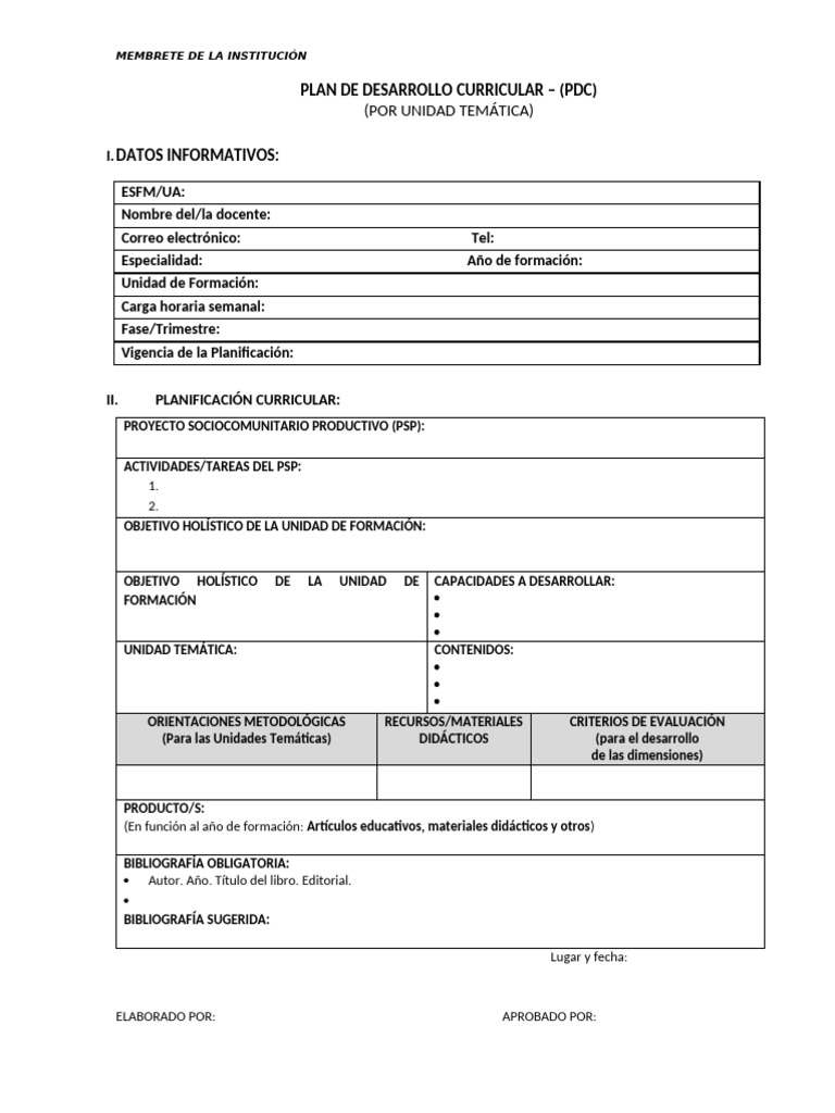 Plan de Desarrollo Curricular PDC | PDF