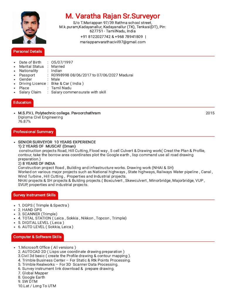 sr.surveyor cv | PDF | Surveying | Geographical Technology