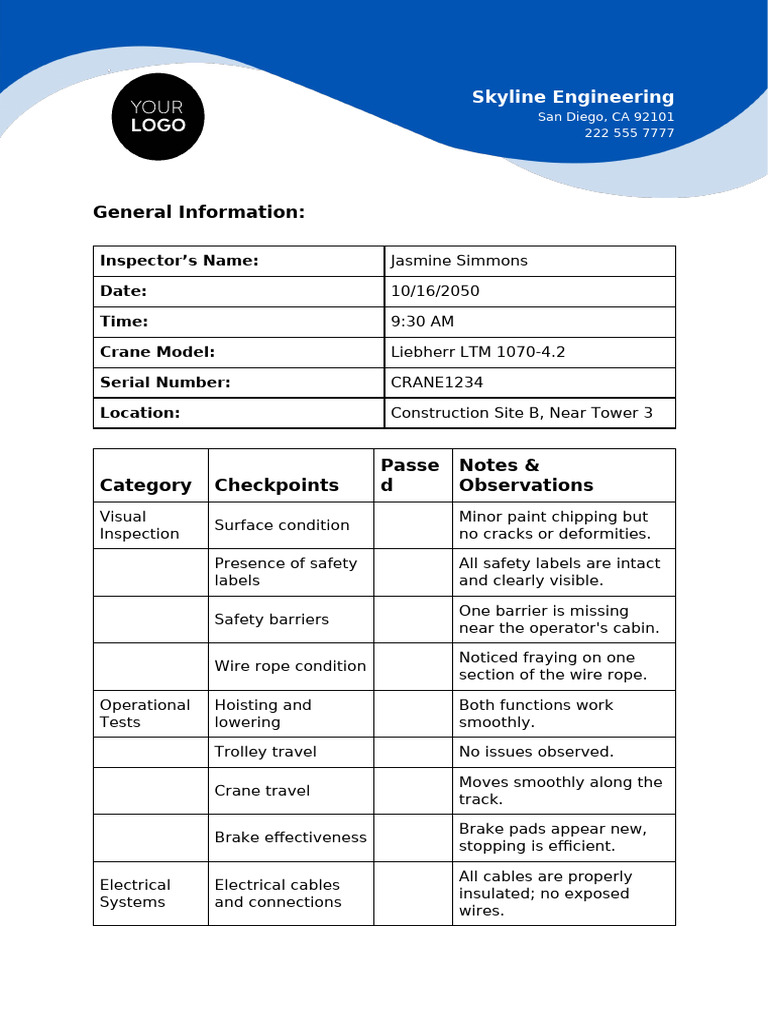 Crane Inspection Report for Liebherr LTM 1070-4.2 | PDF | Crane ...