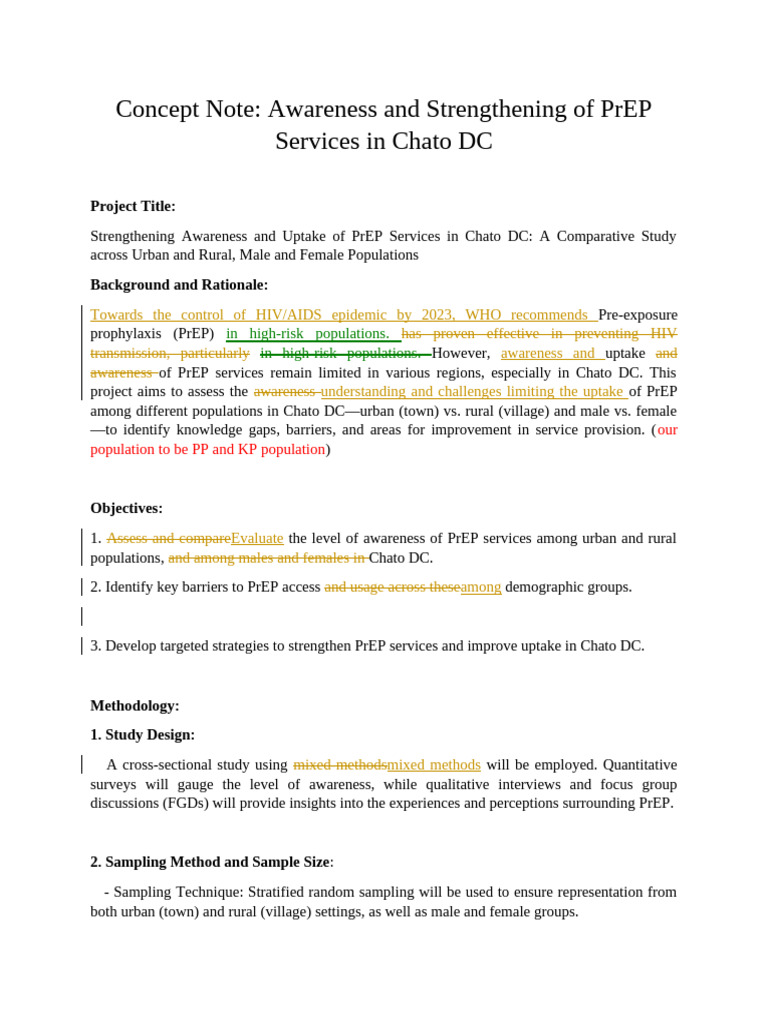 Strengthening PrEP Awareness in Chato DC | PDF | Sampling (Statistics ...