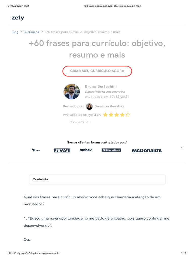 +60 Frases para Currículo - Objetivo, Resumo e Mais | PDF | Geometria ...