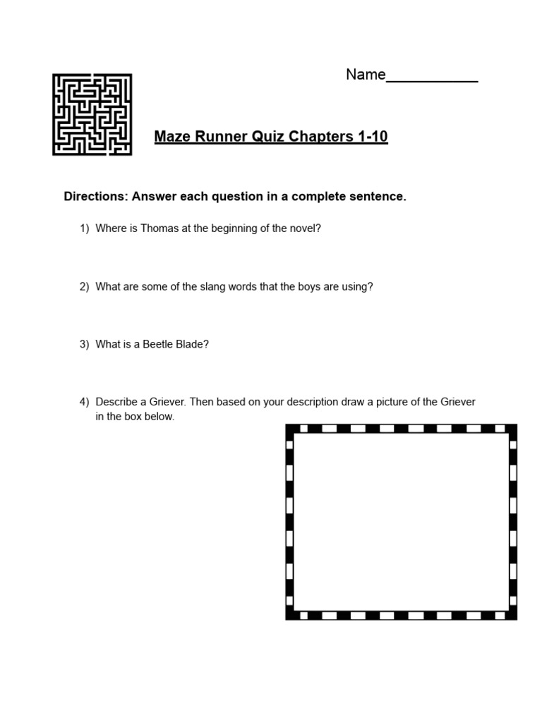 Maze Runner Chapters 1-10 Quiz | PDF