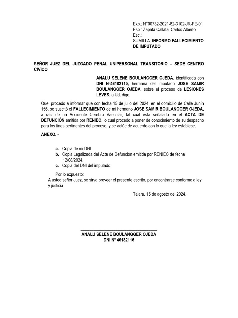 Fallecimiento de Imputado en Proceso Penal | PDF
