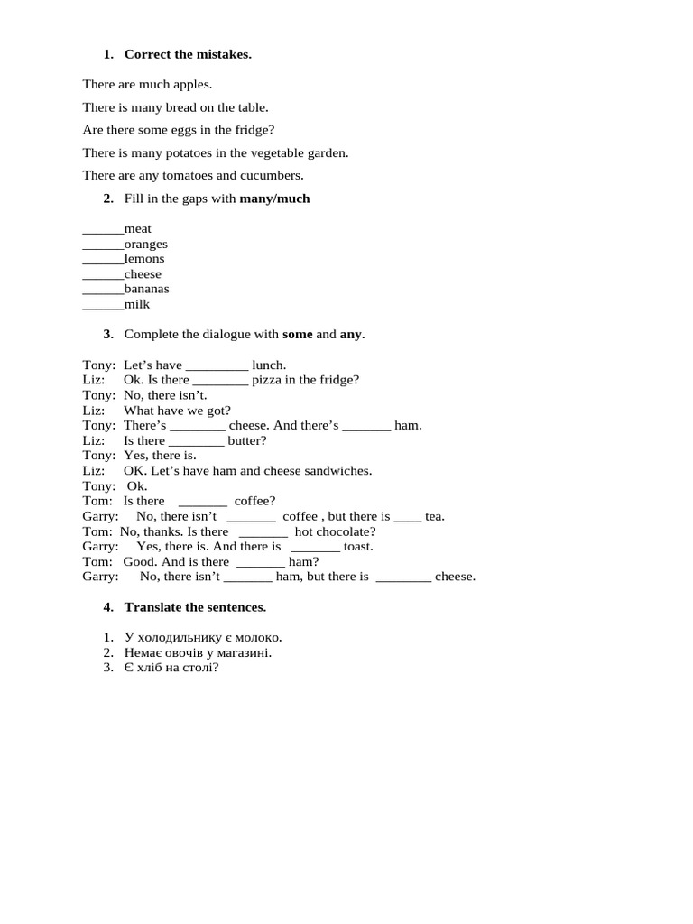 Grammar Exercises: Much, Many, Some, Any | PDF