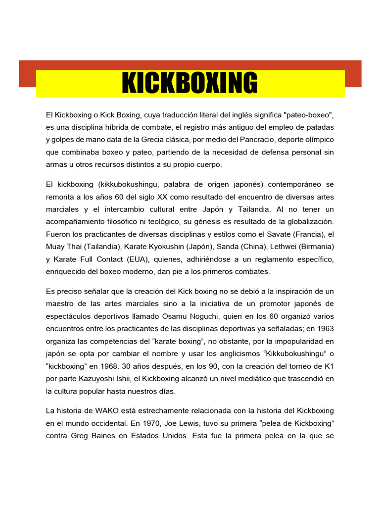 Historia y modalidades del Kickboxing | PDF | Nutrientes | Muay thai