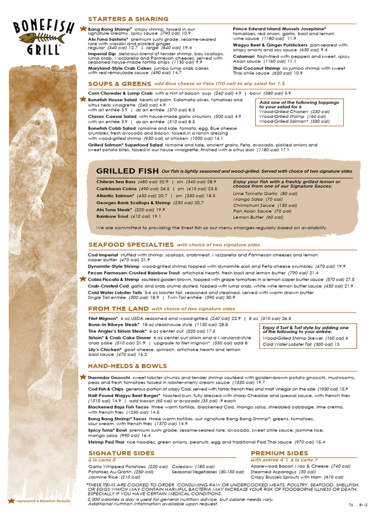Bonefish Grill Menu Highlights | PDF | Salad | Anheuser Busch Brands