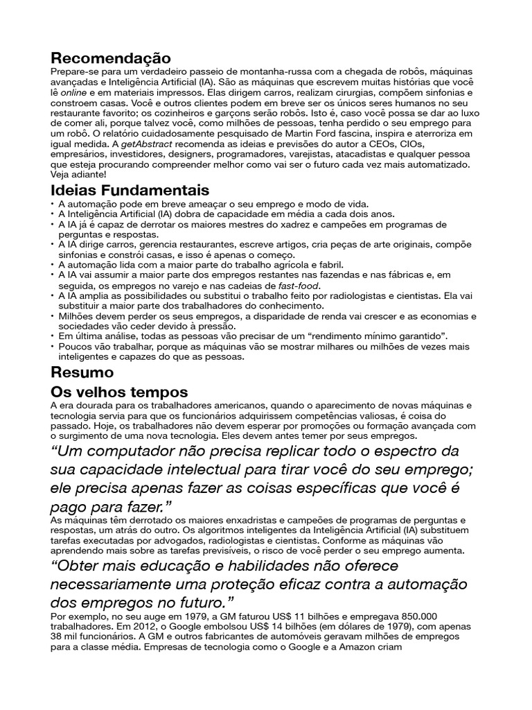 O Impacto da Automação no Emprego | PDF | Robô | Robótica