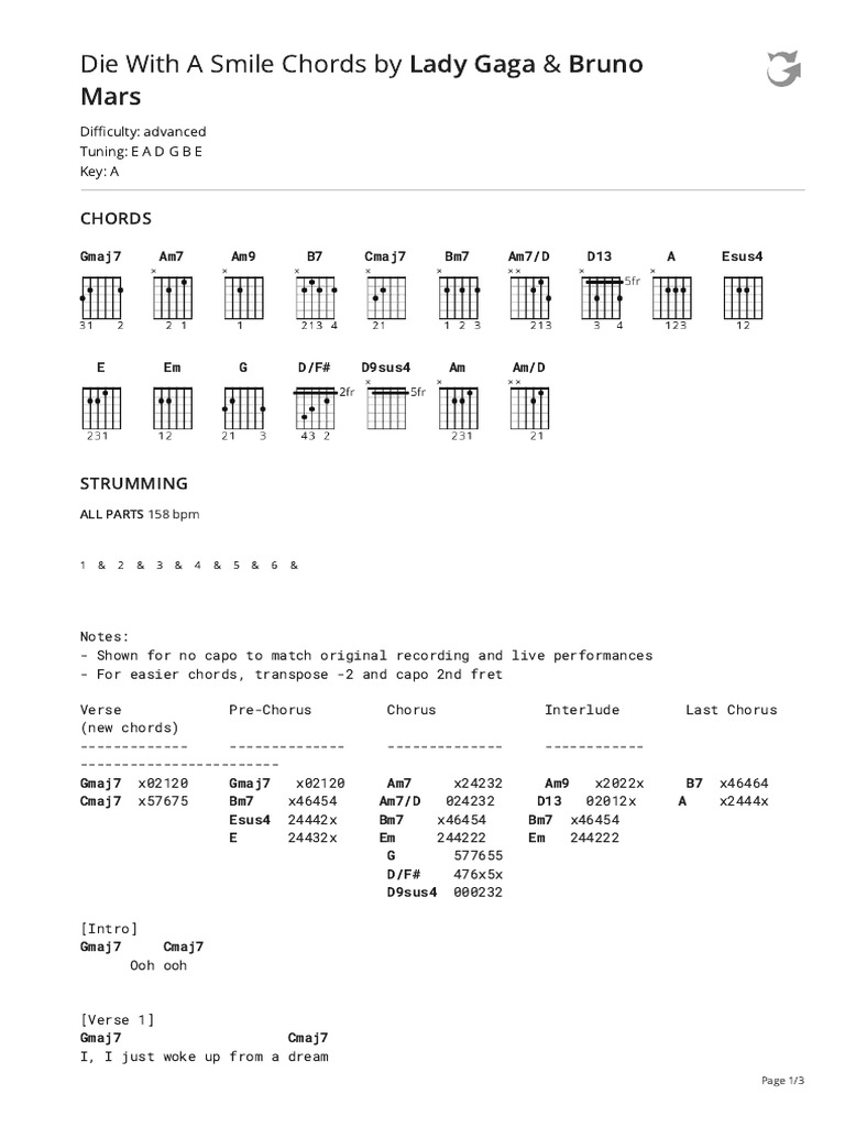 Die With A Smile Chords & Lyrics | PDF | Song Structure | Celtic ...