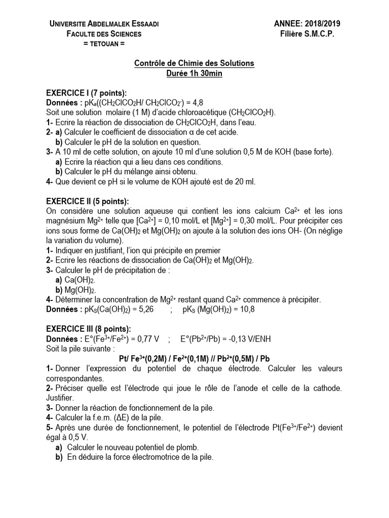 Chimie des Solutions : Acides et Piles | PDF | Ph | Dissociation (chimie)