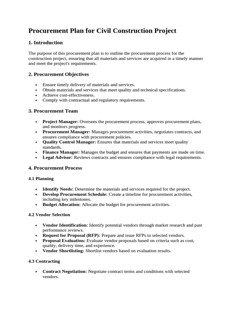 Civil Construction Procurement Plan | PDF | Procurement | Risk