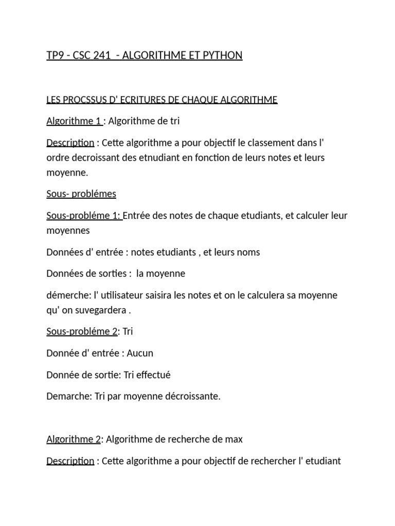 Algorithmes de gestion des étudiants en Python | PDF | Algorithmes ...