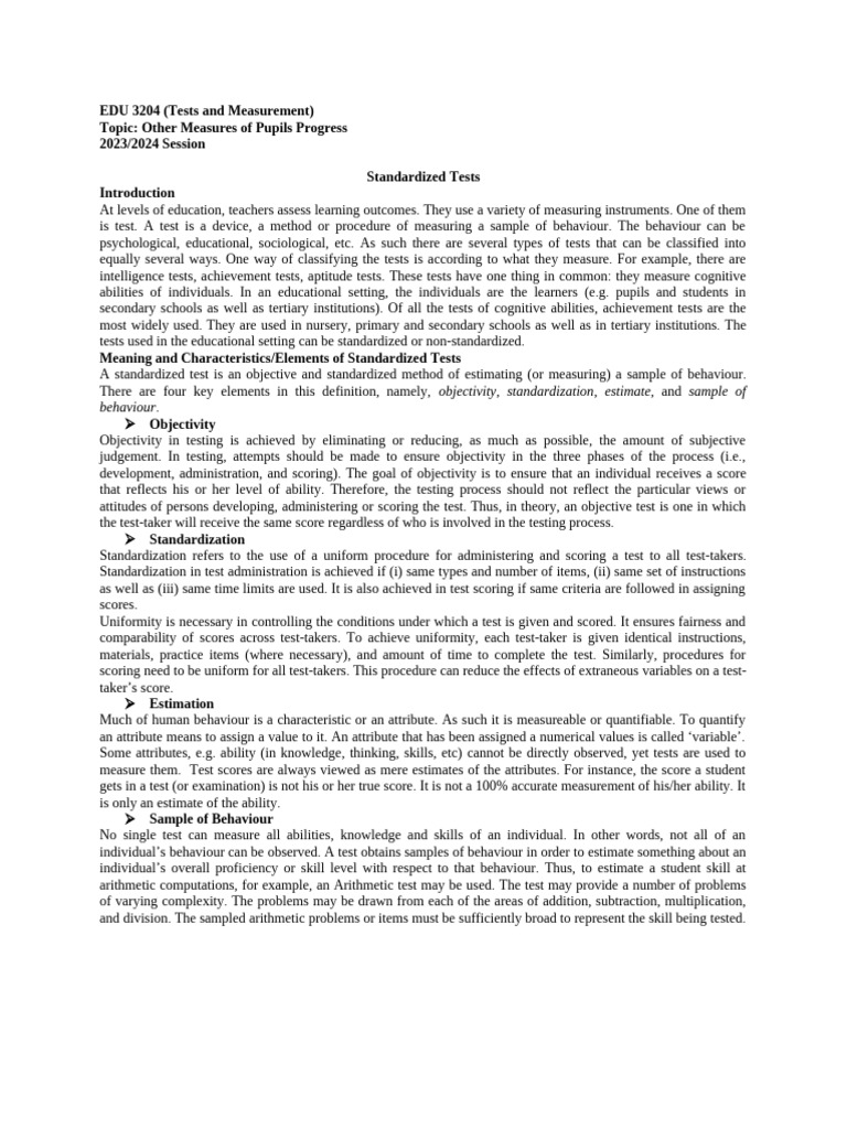 Understanding Standardized Tests in Education | PDF | Standardized ...