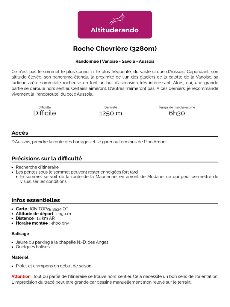 Ascension de la Roche Chevrière 3280m | PDF | Randonnée