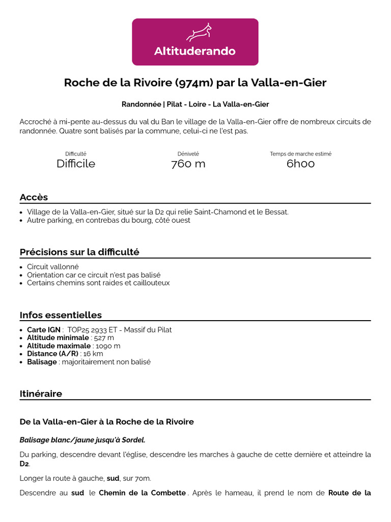 Randonnée difficile à la Roche de la Rivoire | PDF