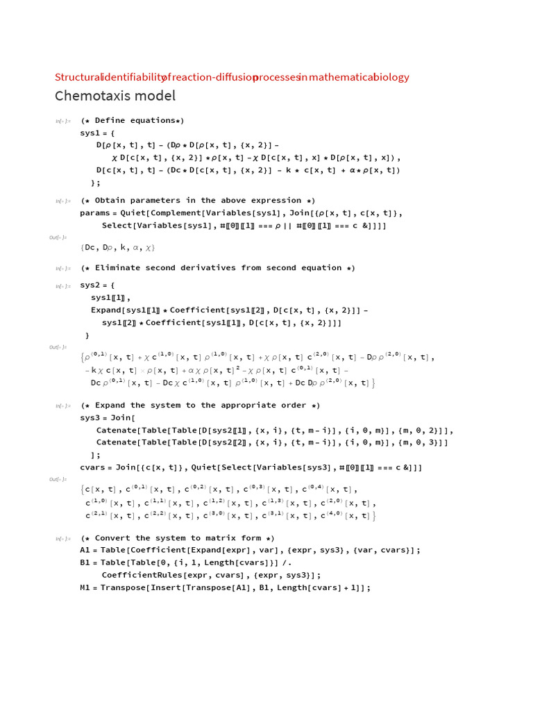 Identifiability in Chemotaxis Models | PDF | Equations | Algebra