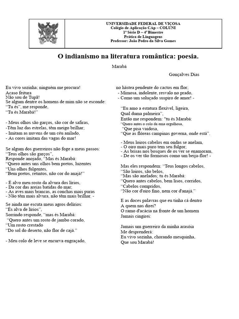 Poesia "Marabá" de Gonçalves Dias | PDF