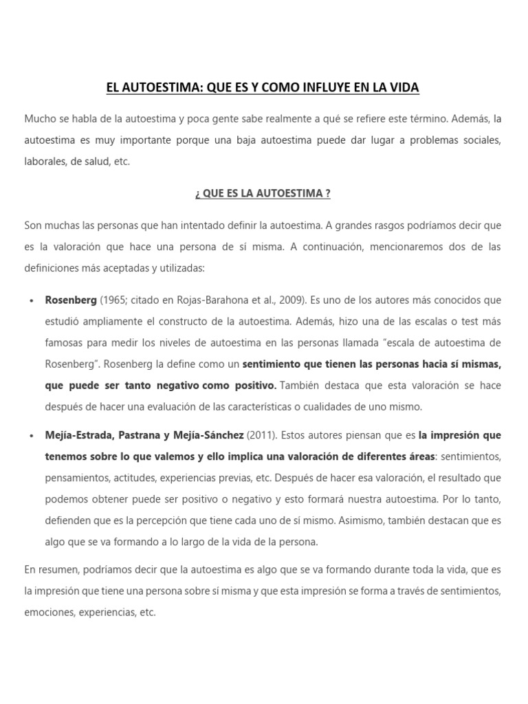Importancia de la Autoestima en la Vida | PDF | Autoestima | Autoconcepto