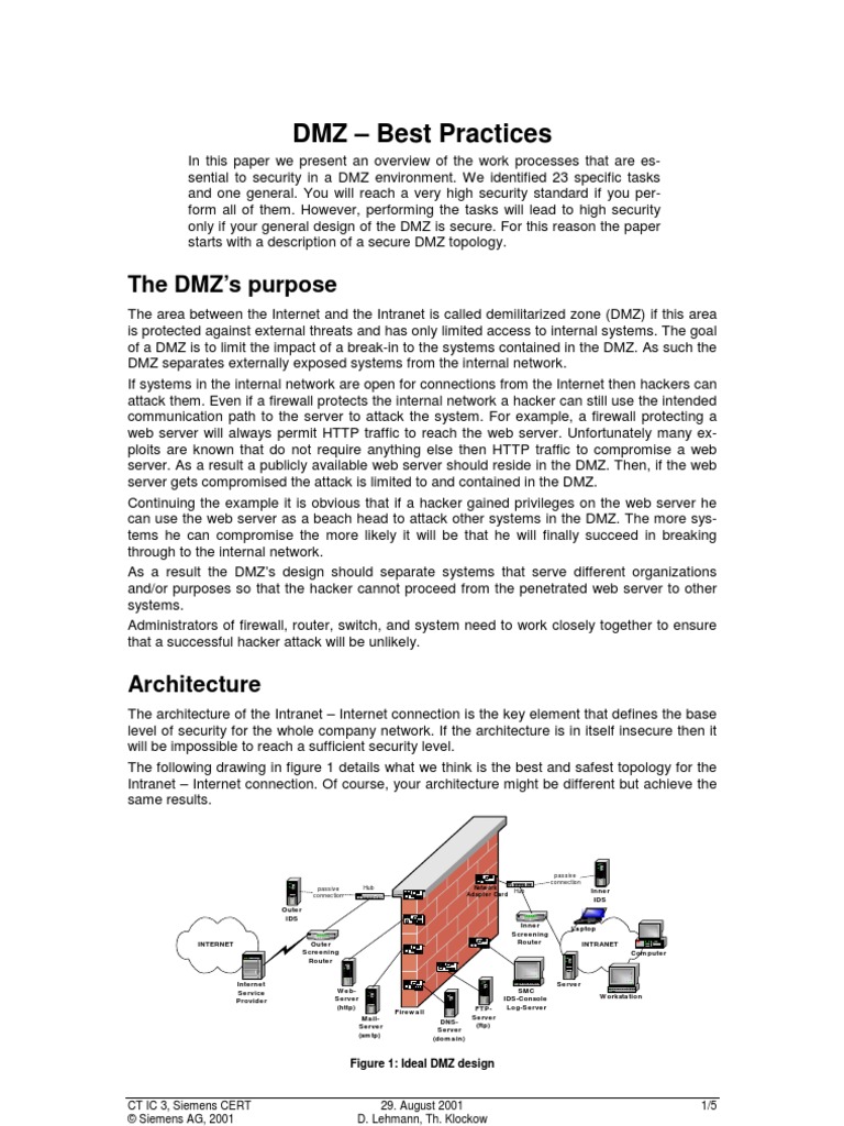 DMZ Best Practices The DMZ’s purpose