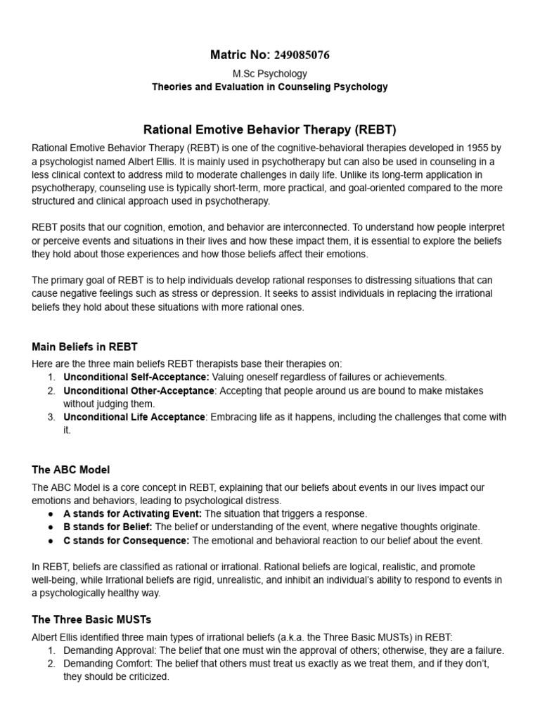 Rational Emotive Behavior Therapy (REBT) | PDF | Rational Emotive ...