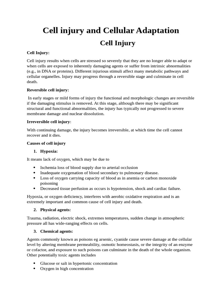 Cell Injury Short Notes | PDF | Necrosis | Epithelium