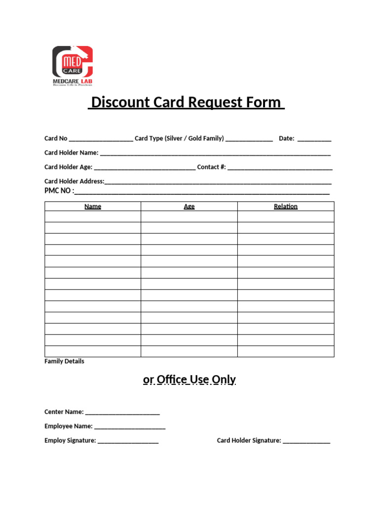 Discount Card Request Form | PDF