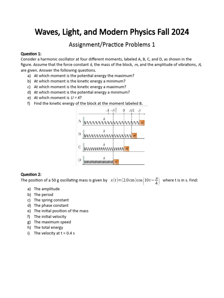 Assignment 1 | PDF | Oscillation | Physics