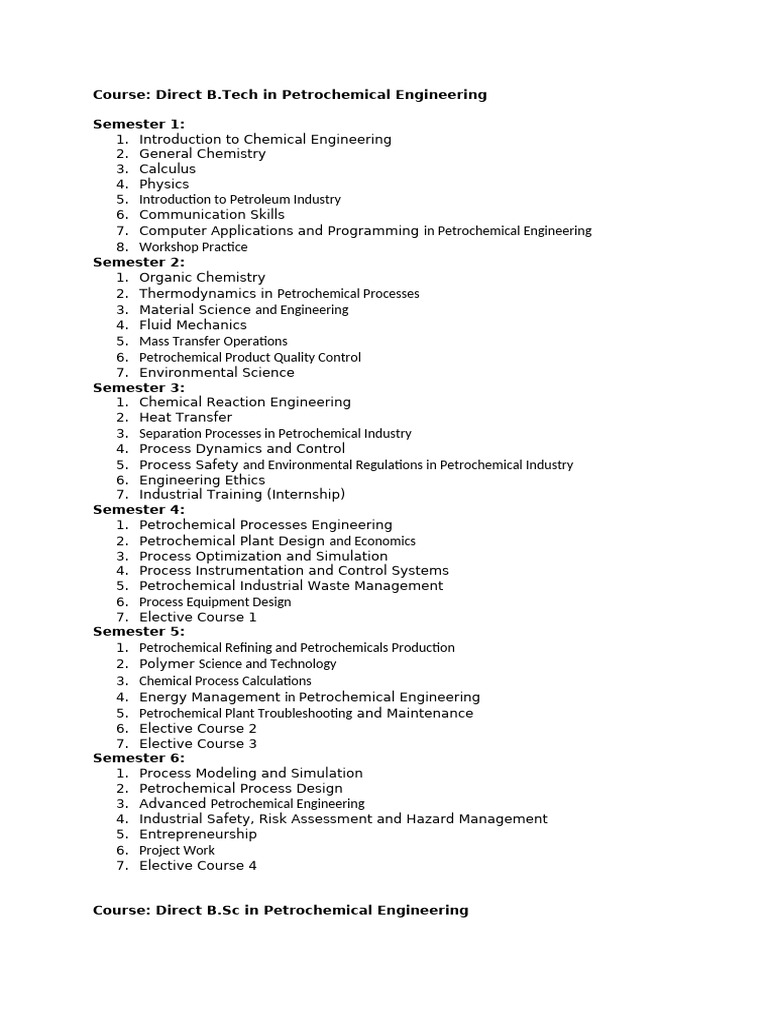 Petrochemical Engineering Course Overview | PDF | Engineering ...