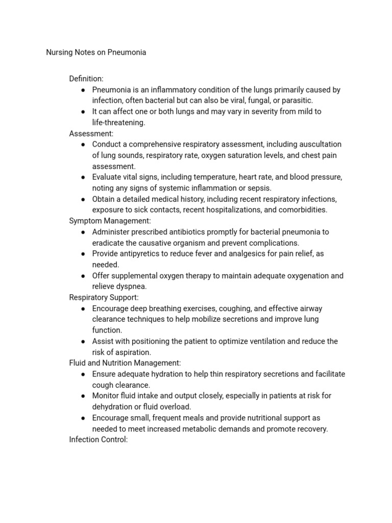 Nursing Care Guidelines for Pneumonia | PDF | Pneumonia | Clinical Medicine