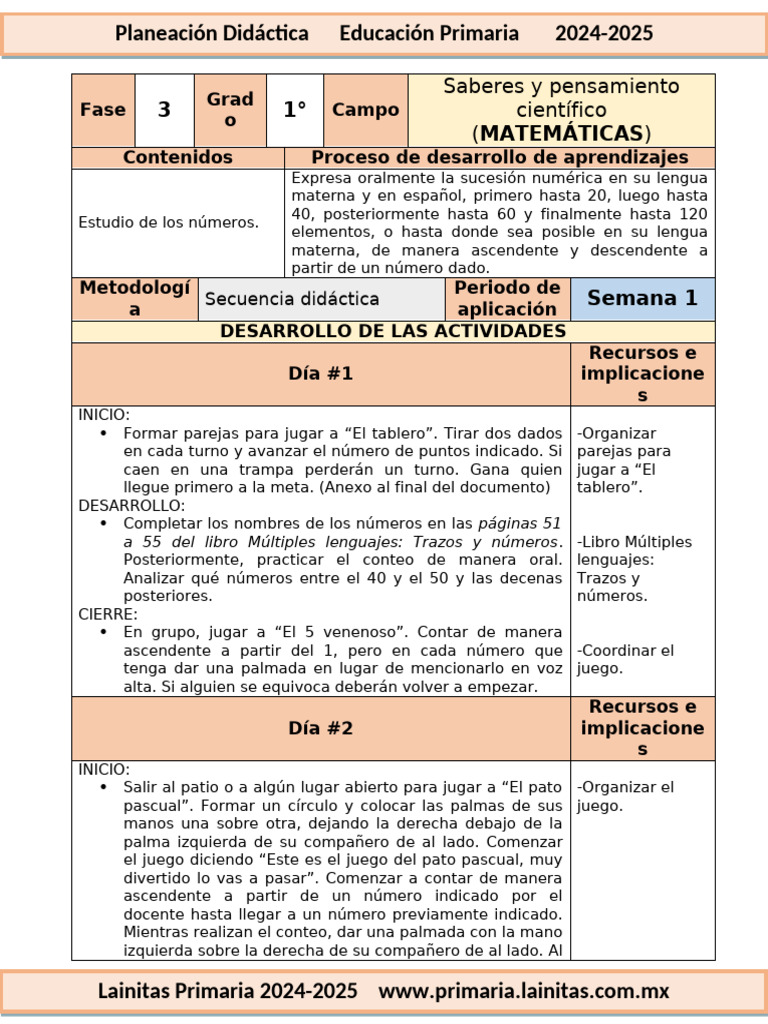 Planeación Didáctica Primaria 2024-2025 | PDF | Educación de la primera ...