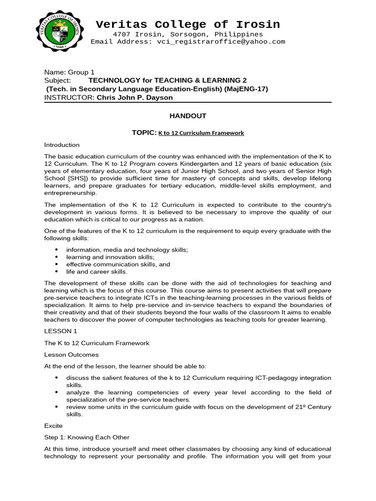 K to 12 Curriculum Framework Overview | PDF | Curriculum | Teachers