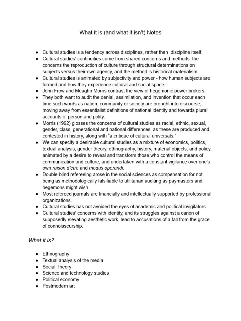 Companion To Cultural Studies Notes | PDF | Cultural Studies | Gender