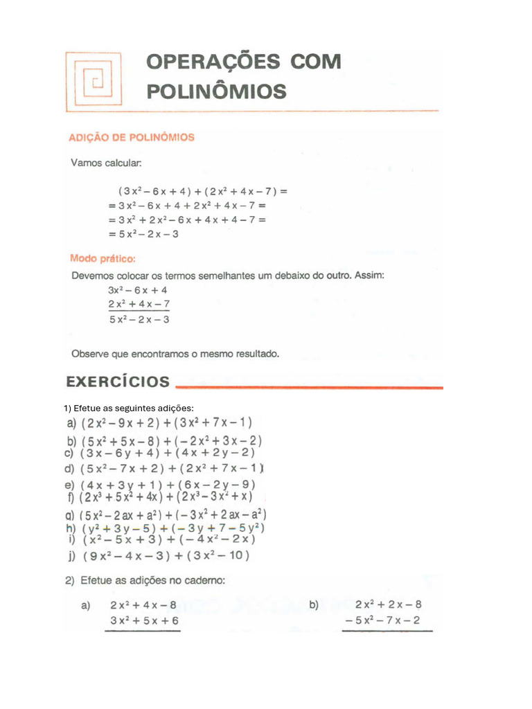 OPERAÇÕES COM POLINÔMIOS | PDF