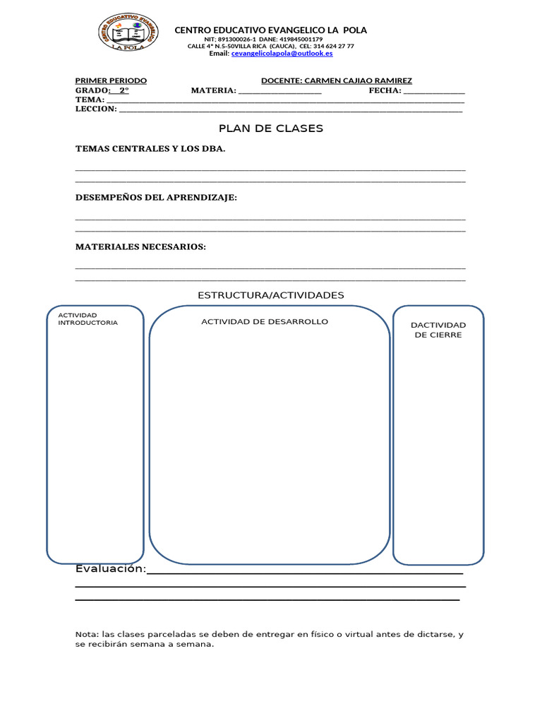 Plan de Clases para 2° Grado - CEV La Pola | PDF | Aprendizaje ...