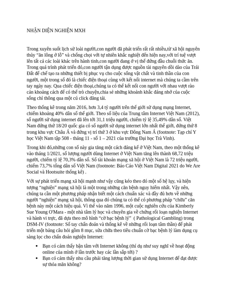 NHẬN DIỆN NGHIỆN MXH | PDF